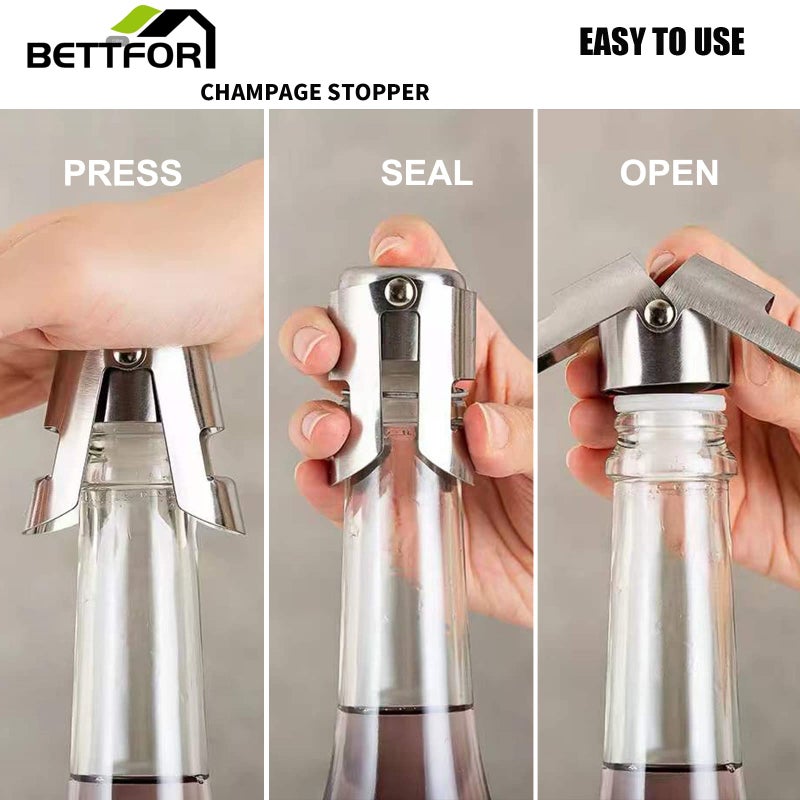 BETTFOR Champagne Stoppers with Stainless Steel Champagne Saver with Food Grade Silicone Leak proof Keep Fresh Suitable for Champagne  Cava  Prosecco and Sparkling (Silver  2 Pack) - Image 3